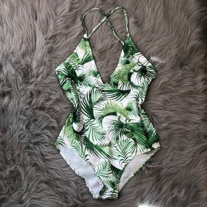 Leaf print one piece bathing suit